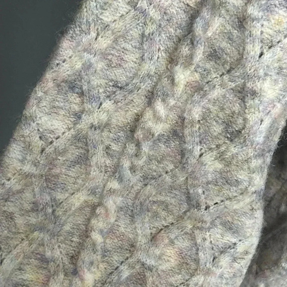 Women’s Large Wool Blend Sweater Ruffle Mock‎ Neck Diamond Cable Knit Fairycore - Picture 4 of 11